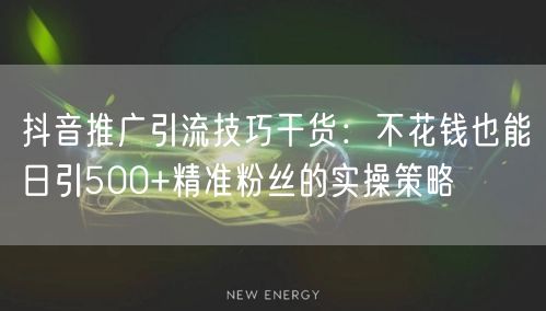 抖音推广引流技巧干货：不花钱也能日引500+精准粉丝的实操策略